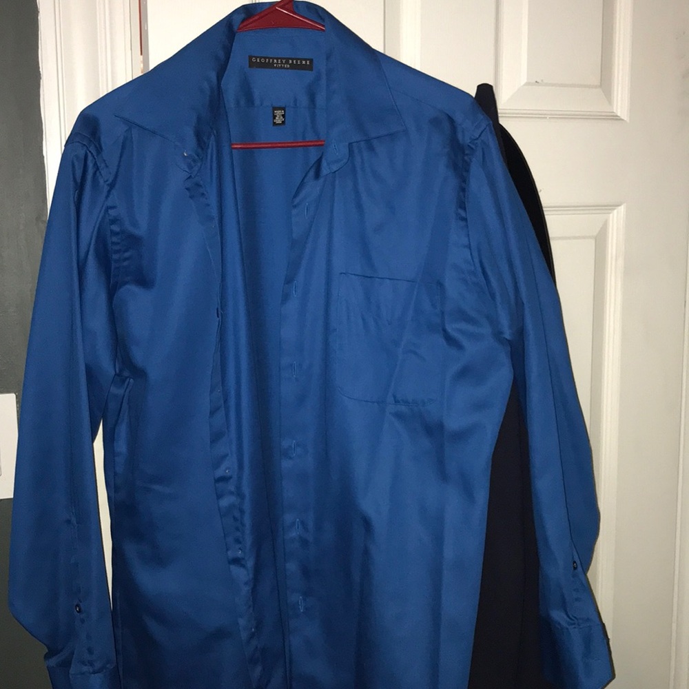 Fitted satin dark blue button up